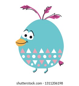 Bird cute print. Cool animal illustration for t-shirt print, kids apparel, nursery, child party invitation. Simple scandinavian design landscepe with grass, flower and cloud. Summer time