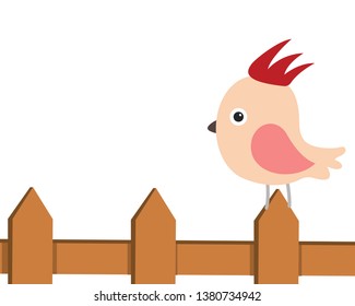 Bird. Cute red bird sitting on the wooden fence vector web icon isolated on white background, EPS 10, top view