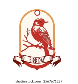 Bird Day event label. Vector illustration