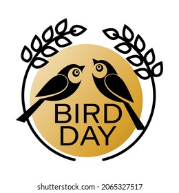 BIRD DAY. Vector graphic icon, sign. Design for creative digital project, companies. Golden bird.