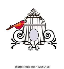 Bird with decorative cage
