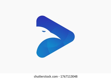Bird design logo with a symbol of playing. Blue gradient logo with a minimalist style.