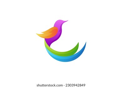 Bird design logo template with colorful gradient