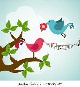 Bird design over landscape background, vector illustration
