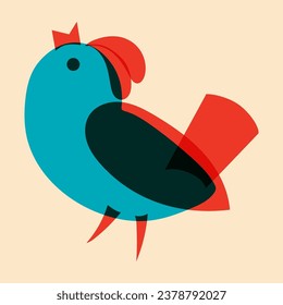 Bird design in simple, folk, geometric style. Vector illustration in a minimalist style  with Riso print effect. Design element for advertising, posters, prints for clothing, banners, covers