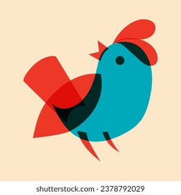 Bird design in simple, folk, geometric style. Vector illustration in a minimalist style  with Riso print effect. Design element for advertising, posters, prints for clothing, banners, covers