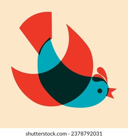 Bird design in simple, folk, geometric style. Vector illustration in a minimalist style  with Riso print effect. Design element for advertising, posters, prints for clothing, banners, covers