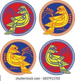 Bird designs. Rangoli, Kolam, or Paisley vector line art. Bengal art India. for textile printing, logo, wallpaper.