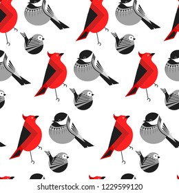 Bird different types of animals bullfinch seamless pattern vector. Sparrow with upper and lower mandible, plumage of creature having wings and flying. Nature representative fluffy poultry with tails