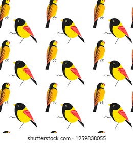 Bird different types of animals bullfinch seamless pattern vector. Sparrow with upper and lower mandible, plumage of creature having wings and flying. Nature representative fluffy poultry with tails