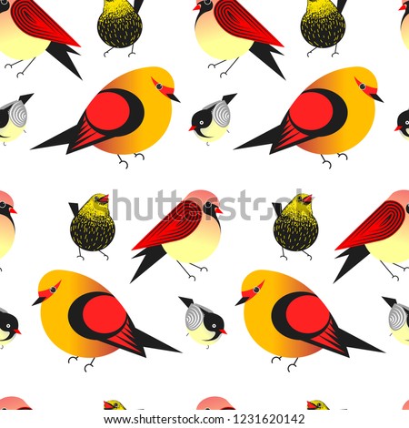 Bird different types of animals bullfinch seamless pattern vector. Sparrow with upper and lower mandible, plumage of creature having wings and flying. Nature representative fluffy poultry with tails