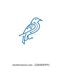 bird digital line electronics logo design vector illustration