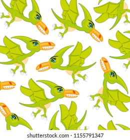 Bird dinosaur pterodactyl pattern.Cartoon prehistorical birds pterodactyl on white