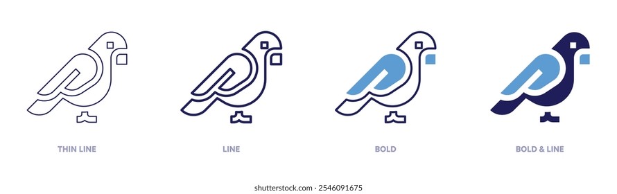 Bird displays icon in 4 different styles. Thin Line, Line, Bold, and Bold Line. Duotone style. Editable stroke.