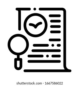 Suchsymbol für Vogeldokumentliste: Thin Line-Vektorillustration. Dokumentenpapierseiten und Druckgeräte, Linearbild des Loupe-Tool-Konzepts. Monochrome Rahmenzeichenmarkierung - Symbol-Illustration