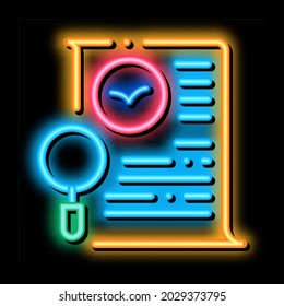 Bird Document List Research neon light sign vector. Glowing bright icon Document Paper Page And Magnifier Equipment, Loupe Tool sign. transparent symbol illustration