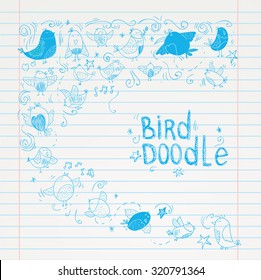 Bird doodle set. vector illustration.