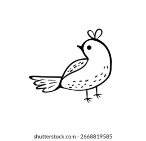 Pássaro em estilo simples de doodle na ilustração de fundo branco