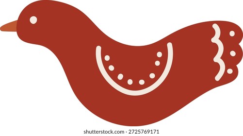 Pájaro con alas punteadas y patrones curvos en adorno popular, Formas limpias y curvas suaves. Símbolo de paz, tradición y naturaleza para el arte, la decoración y la identidad de marca. Ilustración vectorial de dibujos animados.