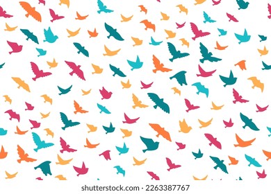 Bird dove colorful silhouette seamless pattern. Modern trendy shape fowl sparrow, dove pigeon figure boundless wallpaper texture paper. Print birds songbird repeat scrapbook decoration ornament