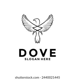 Bird dove icon logo vector, line art dove logo design template