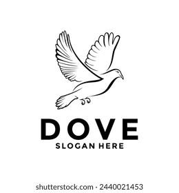 Bird dove icon logo vector, line art dove logo design template