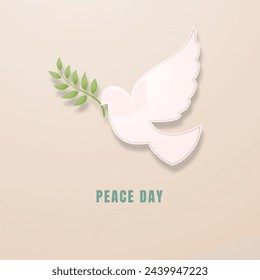 Bird dove with an olive branch in honor of the International Day of Peace. Vector illustration.