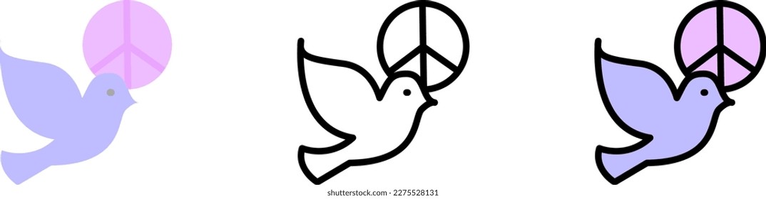 Bird, dove, peace vector icon in different styles. Line, color, filled outline