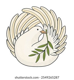 Bird Dove is a symbol of peace in the word. Flying bird with an olive branch.