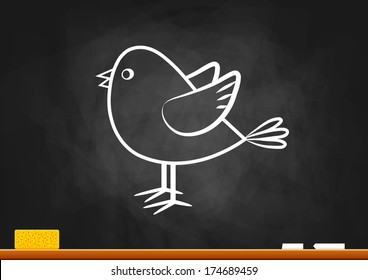Bird drawing on blackboard