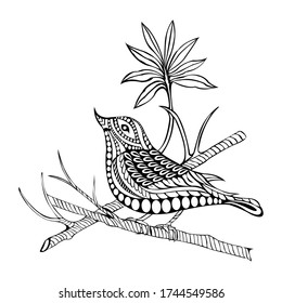 Bird , drawing, vector, illustration, coloring book, line art, zentangle, animal, Bird hand draw, black and white pencil vector lllustation on white background