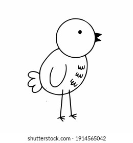 A bird drawn with a contour line. Vector illustration in the doodle style. Coloring book for kids. Bird isolated on a white background.