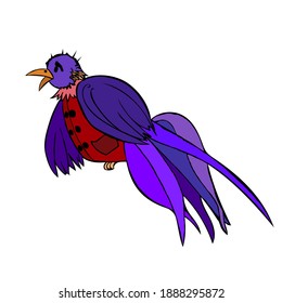 Bird dressed in a vest. Stock vector illustration. Isolate on a white background. Coloring book. 