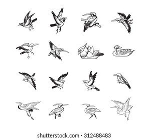 bird and duck chinese style black color vector