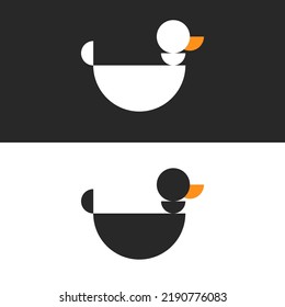 Vogelente Logo Seite Ansicht halbkreisförmige geometrische Formen oder schwarz-weiß Kinder Illustration minimalen Stil, Silhouette Wasservögel.