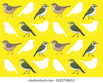 Pájaro Dusky Warbler Dibujos Animados Lindo Fondo De Pantalla Sin Costura