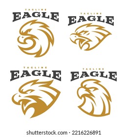 Bird eagle emblem logo set. Falcon, hawk head mascot vector icon collection