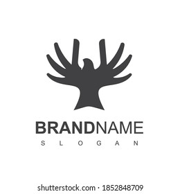 Bird, Eagle Logo Template With Hand Symbol
