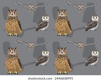 Bird Eagle Owl Owlet Cartoon Cute Seamless Wallpaper Background