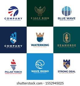 Bird, eagle, water, horse, torch, business logo design collection. Creative unique business Logo design collection. Original logo design inspiration.