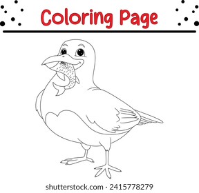 bird eating fish coloring page