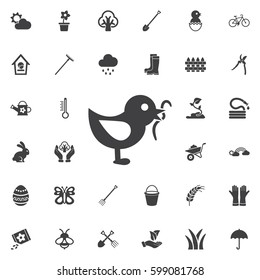 Bird Eating Worm Icon. Set Of Spring Icons