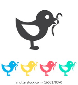 Juego de iconos multicolores de gusano que come pájaros. Glifo simple, vector plano de iconos de resorte para ui y ux, sitio web o aplicación móvil