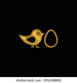 Bird And Egg gold plated metalic icon or logo vector