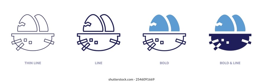 Bird egg icon in 4 different styles. Thin Line, Line, Bold, and Bold Line. Duotone style. Editable stroke.