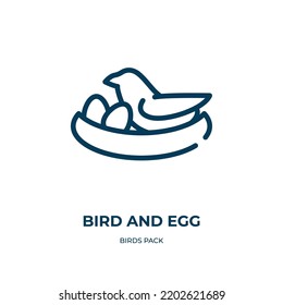 Bird and egg icon. Linear vector illustration from birds pack collection. Outline bird and egg icon vector. Thin line symbol for use on web and mobile apps, logo, print media.