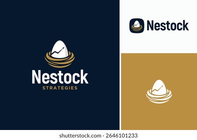 Bird Egg Nest with Arrow Statistic Trading Chart Stock Bullish Market for Business Financial Logo Design
