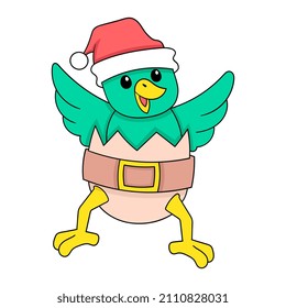 bird with egg shell celebrating christmas, vector illustration art. doodle icon image kawaii.