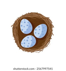 Bird eggs inside nest flat icon. Vector illustration