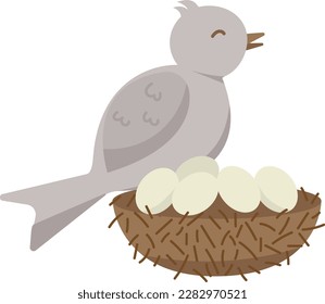 Vogel mit Eiern im Nest einzeln auf transparentem Hintergrund. Vektorgrafik-Ostergrafik